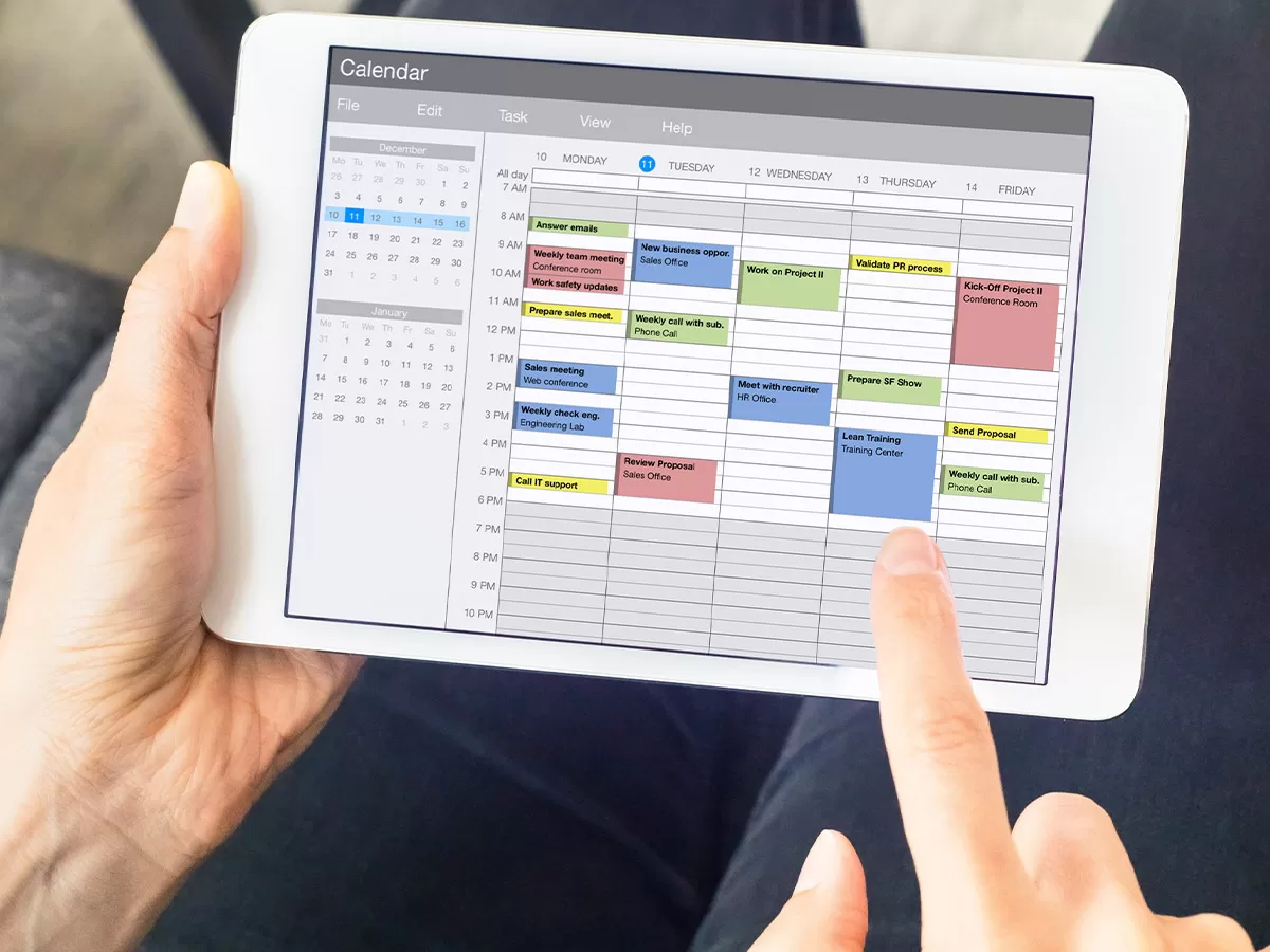 a calendar on a tablet